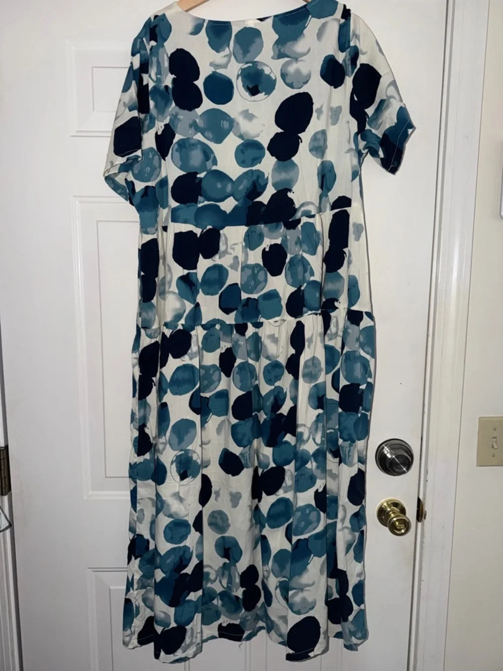 Flowy Teal Dot Maxi Dress — Short Sleeve Tiered Silhouette Sz 2x - Picture 2 of 3
